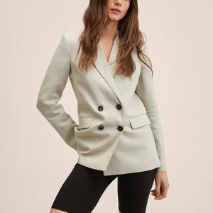 Mango 100% Linen Double Breasted Blazer in Light/Pastel Grey NWT